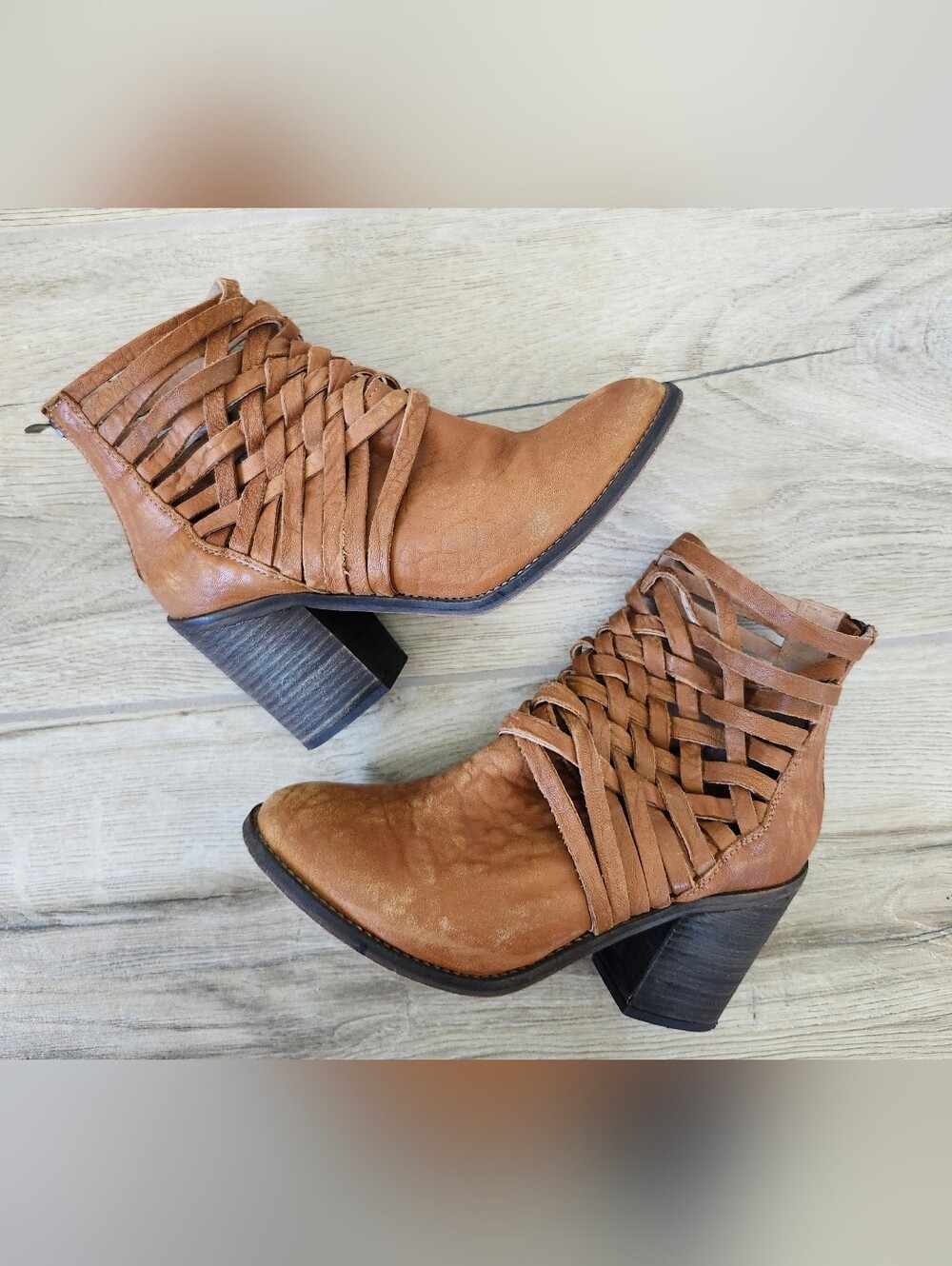 Free People Vintage Carrera Woven Bootie Ankle Boots Tan Size (39) 8